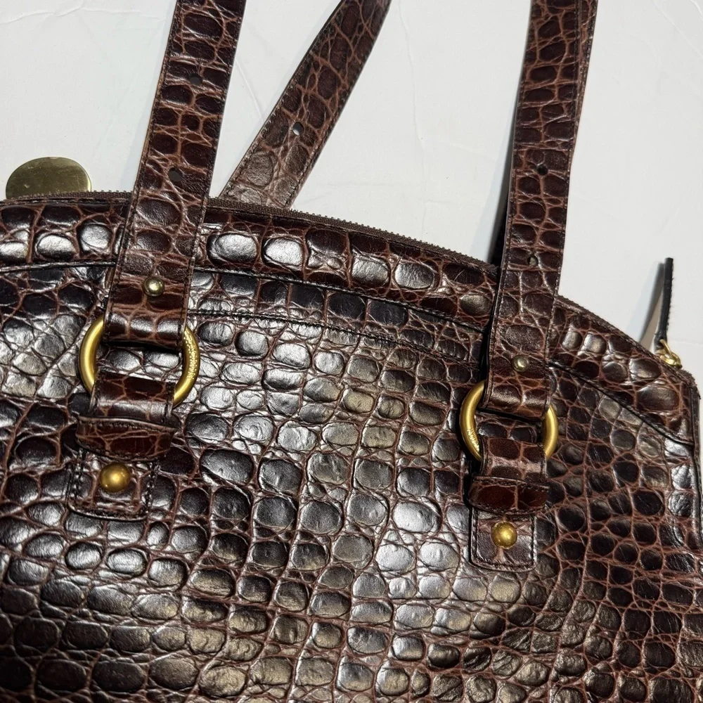 Brahmin Brown Hobo Bag Crocodile Embossed Gold Hardware Travel Tote Croc Leather